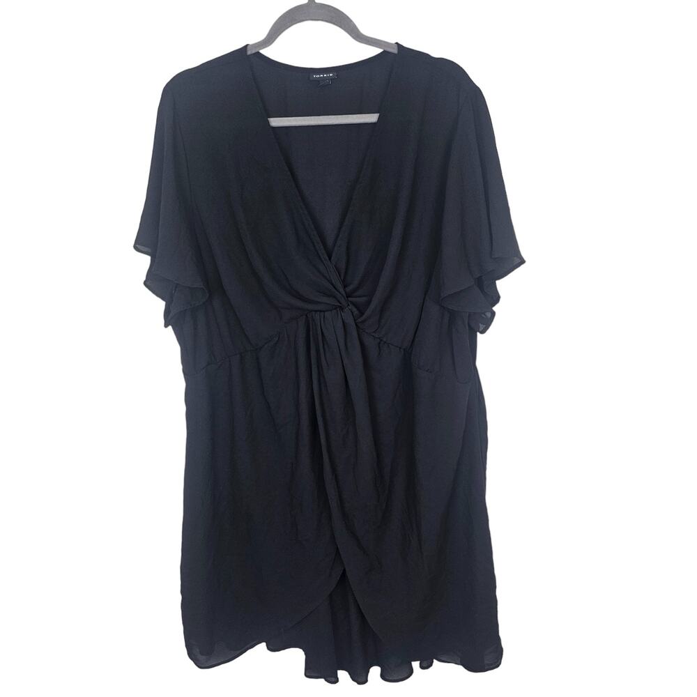 Torrid Top Sheer Top Twist Front Top Hi Low Top Short Sleeve Blouse 3X Black
